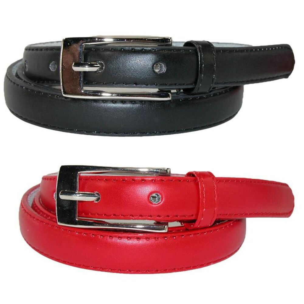 CTM Womens Skinny Leather Dress Belt 2-Pack 3/4 in Black + Color